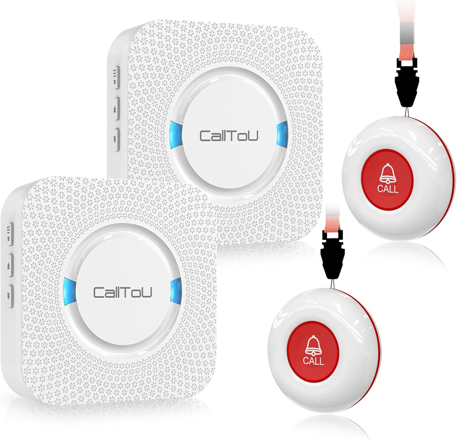 CallToU Wireless Caregiver Pager Smart Call System 2 SOS Call Buttons/Transmitters 2 Receivers Nurse Calling Alert Patient Help System for Home/Personal
