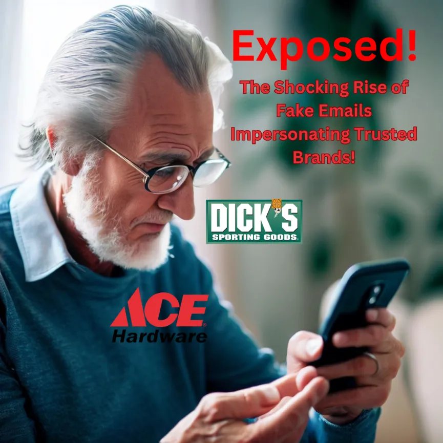 Senior looking at fake emails on a smartphone