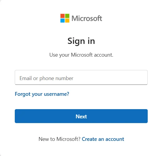 image of microsoft login page