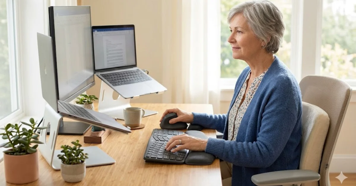 senior woman using ergonomic devices